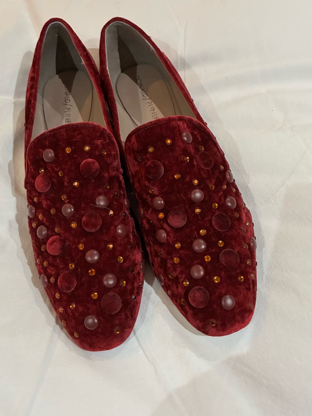 Donald J. Pliner Burgundy Velvet Beaded Loafers